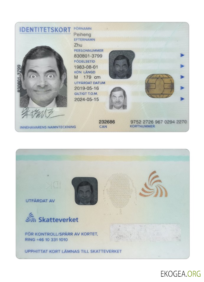 Carte d'identité suédoise 2019 présent